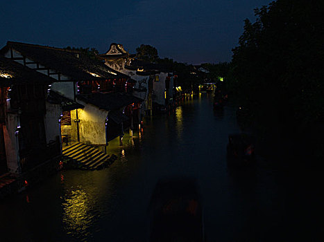 浙江,桐庐,乌镇水乡夜景