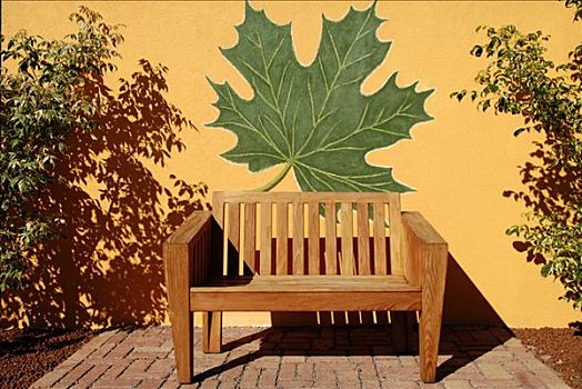 木制长椅,正面,涂绘,枫叶,花园,展示,萨克森安哈尔特,德国,欧洲