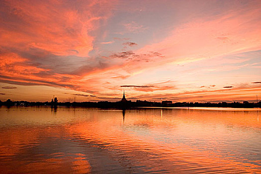 泰国,日落,湖