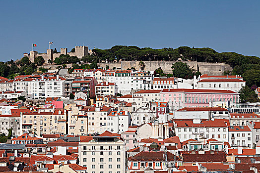 风景,上方,老城,城堡,里斯本,葡萄牙