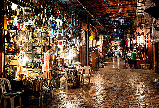 小路,灯,店,露天市场,市场,玛拉喀什,摩洛哥,北非,非洲