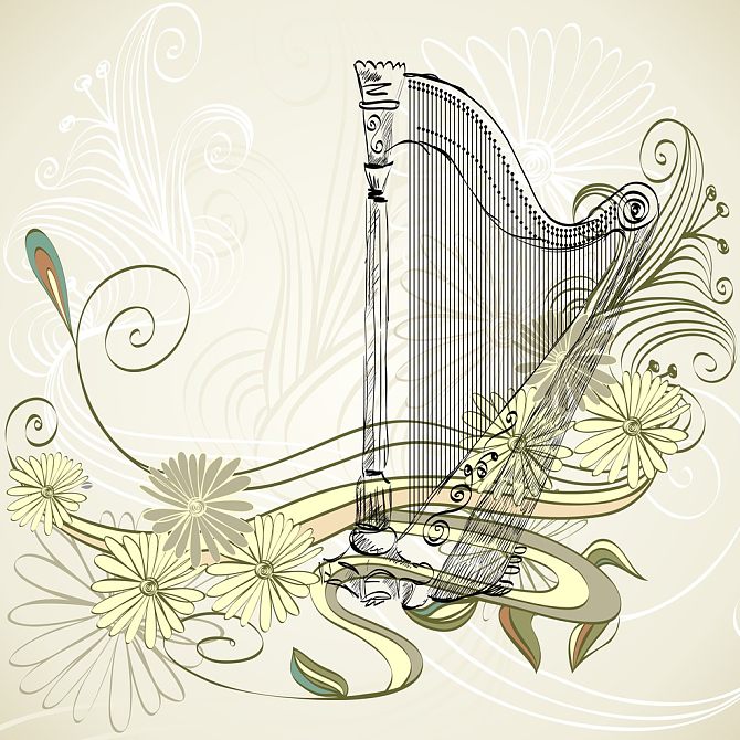音乐会,竖琴,素描,米色,花,背景_高清图片_全景视觉