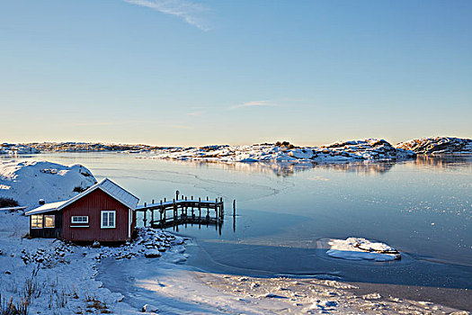 冬季风景,湖,船库