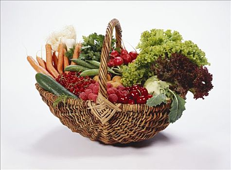 篮子,什锦蔬菜,水果