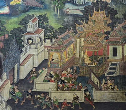 泰国人,壁画,庙宇,墙壁