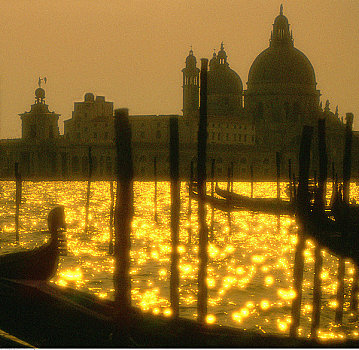 小船,靠近,圣马利亚,行礼,日落,威尼斯,意大利