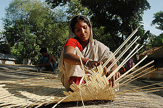 女人,工艺品,竹子,孟加拉,五月,2007年
