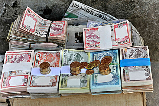 货币,街道,货摊,加德满都,加德满都山谷,尼泊尔,亚洲
