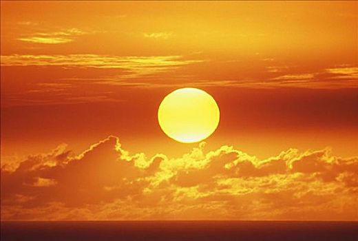 夏威夷,瓦胡岛,怀基基海滩,巨大,橙色,太阳,沉没