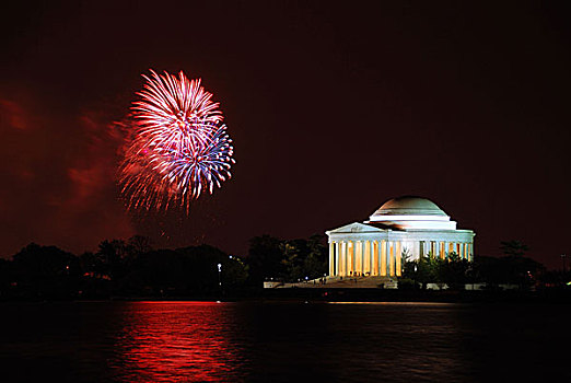 杰斐逊,纪念,光亮,灯,烟花,华盛顿特区