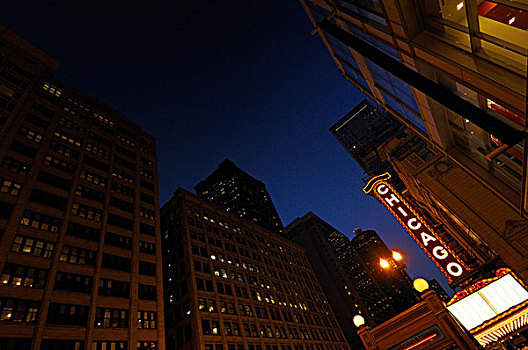 城市,夜晚,仰视,芝加哥,伊利诺斯,美国