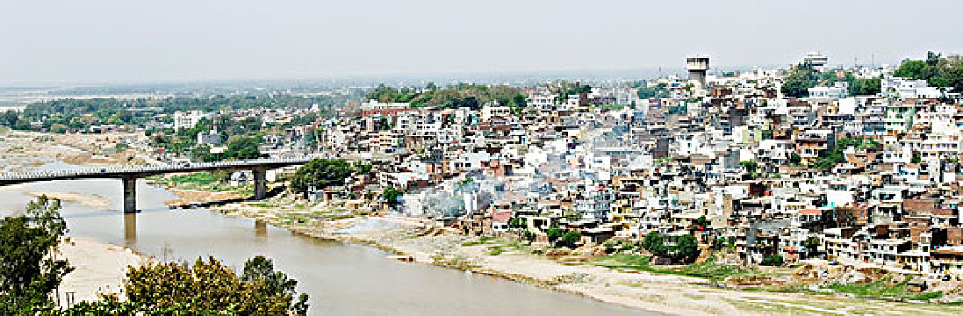俯拍,桥,俯视,河,查谟-克什米尔邦,印度