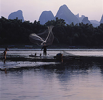 广西,桂林,兴坪,云天,山水,游船