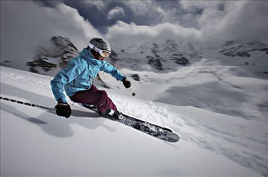 滑雪者,移动,动感,动作,背影,瑞士,欧洲