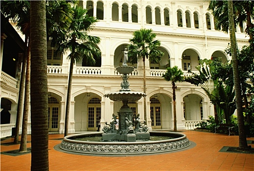 喷泉,院落,酒店,莱佛士酒店,新加坡