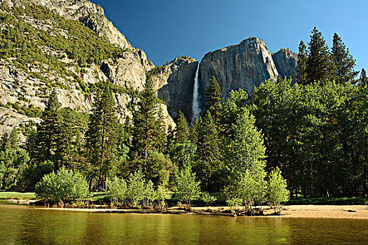 上优胜美地瀑布,默塞德河,山谷,地面,优胜美地国家公园,加利福尼亚,美国