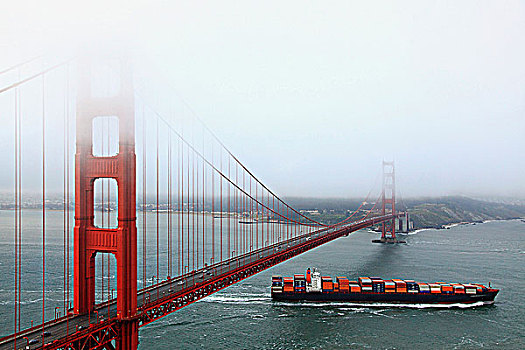 集装箱船,吊桥,金门大桥,旧金山湾,旧金山,加利福尼亚,美国