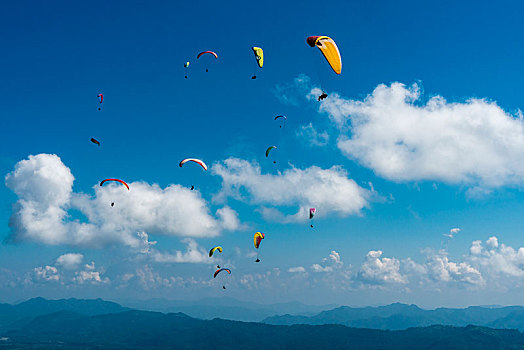 许多,滑翔伞运动者,飞跃,波卡拉,费瓦湖,桑冉库特,地区,尼泊尔,亚洲