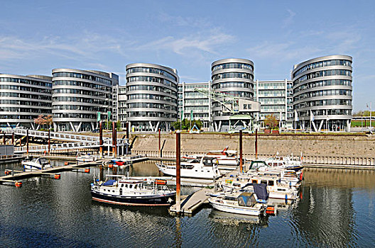 五个,船,现代,办公室,建筑,内港,杜伊斯堡,鲁尔区,北莱茵威斯特伐利亚,德国,欧洲
