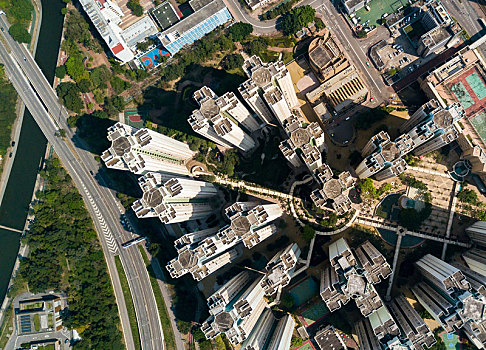 俯视,公寓楼,香港
