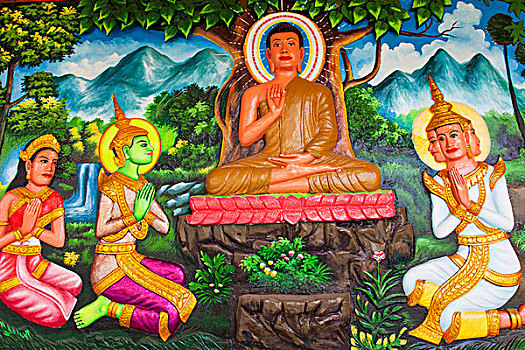 柬埔寨,收获,庙宇,壁画,描绘,生活,佛