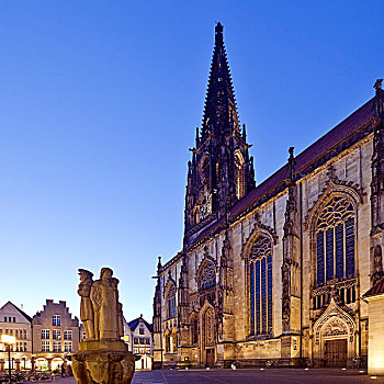 教堂,喷泉,芒斯特,北莱茵威斯特伐利亚,德国,欧洲