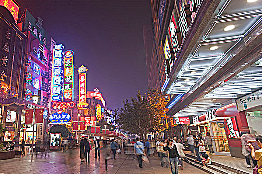 忙碌,南京路,夜晚,上海,中国
