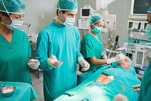 外科,站立,靠近,病人,手术室