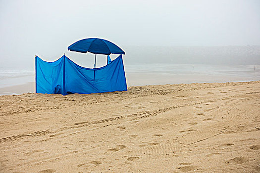 蓝色,帐蓬,伞,海滩,天空,雾状,天气