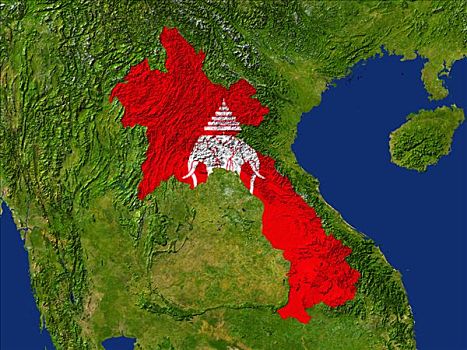 卫星图,老挝,老,旗帜,遮盖
