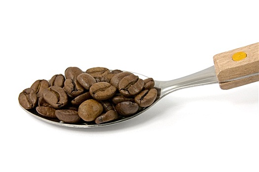 勺子,咖啡豆,白色背景