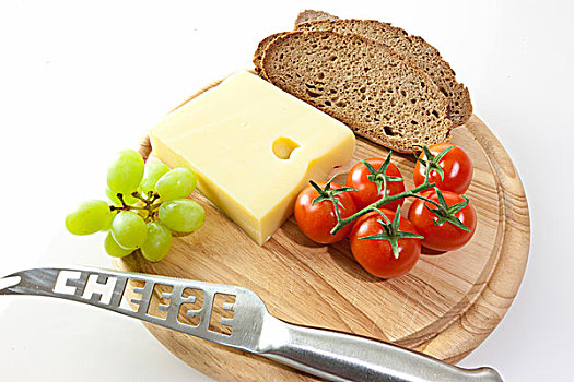 木板,葡萄,面包,西红柿