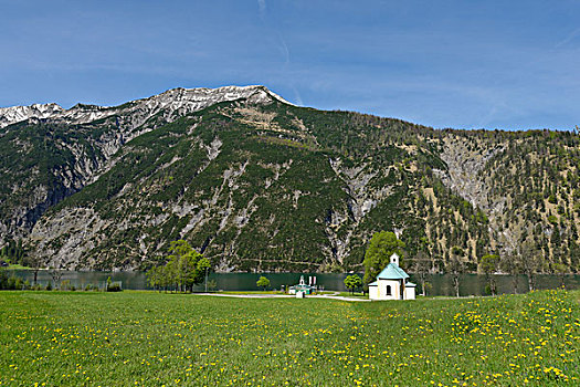 灯塔,小教堂,阿亨湖地区,后面,提洛尔,奥地利,欧洲