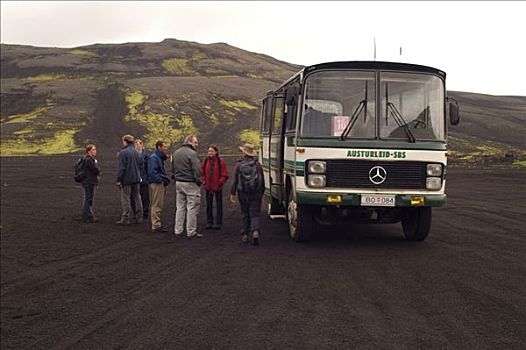 旅游大巴,火山,区域,冰岛