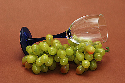 串,绿葡萄,葡萄酒杯