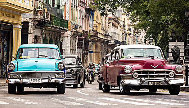 老,美洲,道路,街上,哈瓦那,古巴,北美
