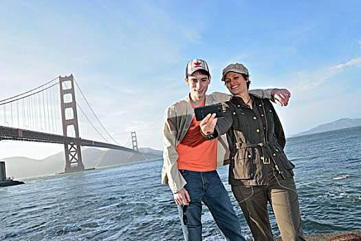 情侣,金门大桥,旧金山,美国