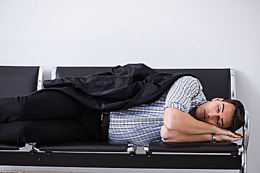 男人,睡觉,椅子,机场
