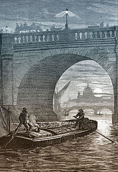 历史,泛舟,泰晤士河,滑铁卢桥,伦敦,19世纪,区域,英格兰,英国,欧洲