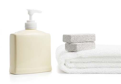 肥皂,瓶子,浮石,白色背景