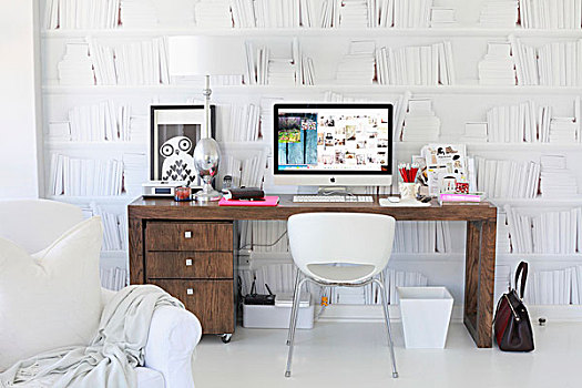 工作场所,白色,壳,椅子,书桌,文件柜,显示器,壁画,壁纸,书架,创意