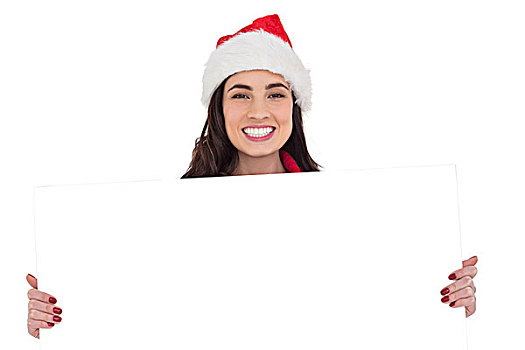 微笑,黑发,圣诞帽,展示,白人,海报