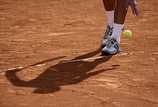 脚,影子,法国网球公开赛,红色,网球场,大满贯,锦标赛,法国,2008年,巴黎,欧洲