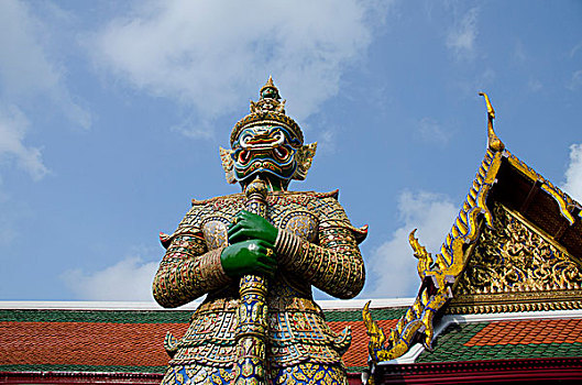 泰国,曼谷,大皇宫,平台,纪念碑,神话,生物,遮盖,华丽,金色,玻璃,反射,砖瓦