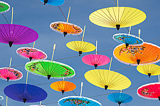 许多,彩色,伞,悬吊,半空,节日,清迈省,泰国,亚洲