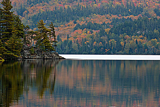 湖,两个,河,秋天,反射,阿尔冈金省立公园,安大略省,加拿大