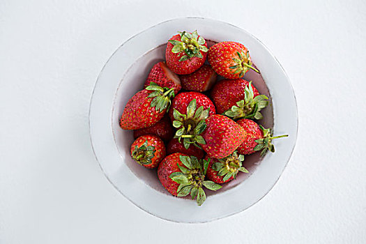 上方,新鲜,草莓,碗,白色背景,背景