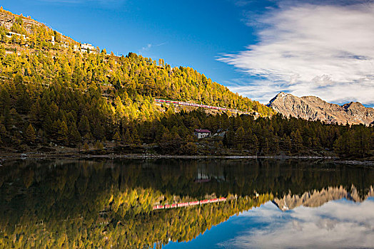 亮光,荫凉,秋景,湖,高山,瑞士