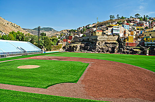 棒球公园,围绕,老,西班牙,山坡,家,瓜纳华托,墨西哥