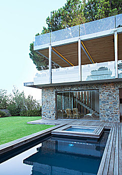 现代住宅,远眺,游泳池,木质露台